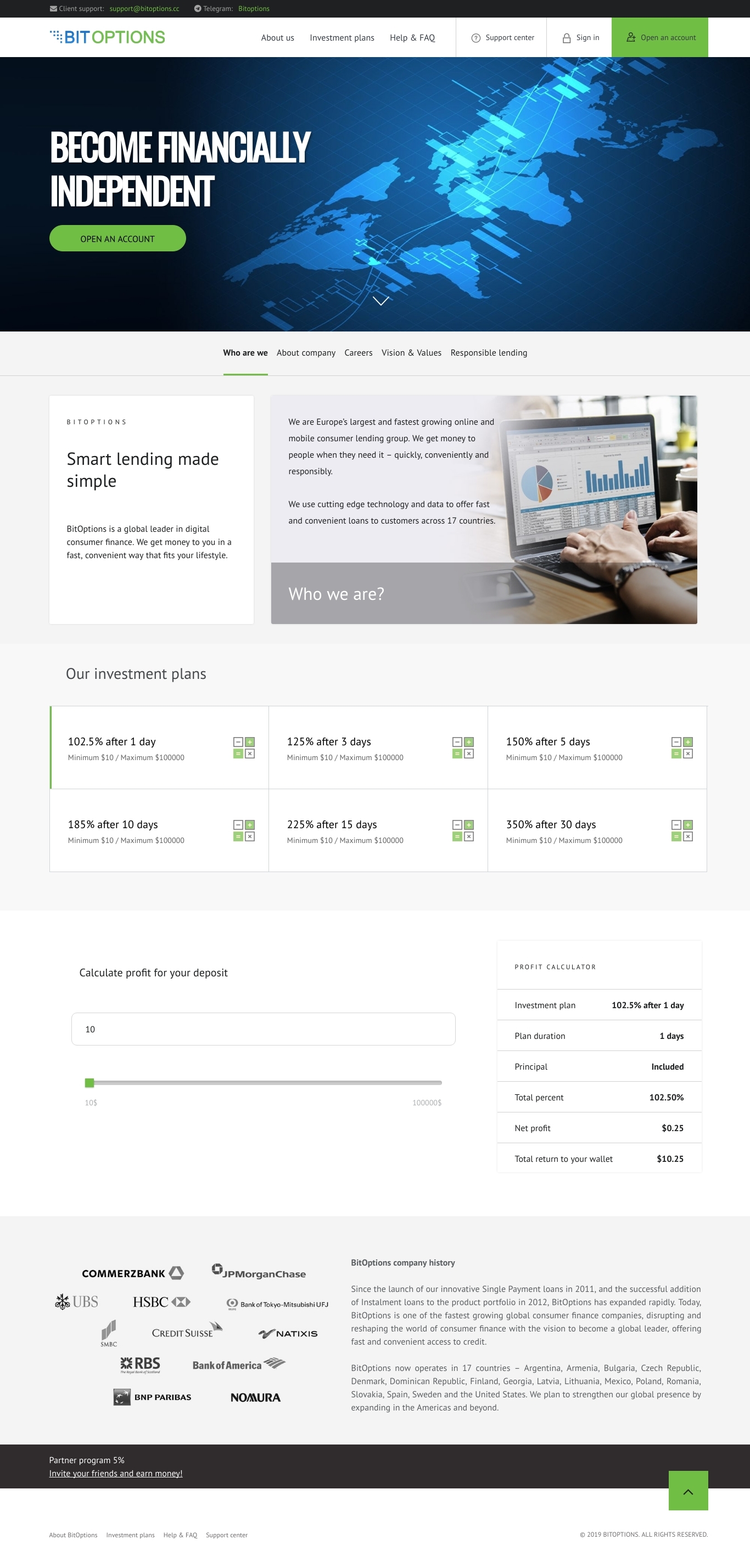 Investment HYIP Bitoptions